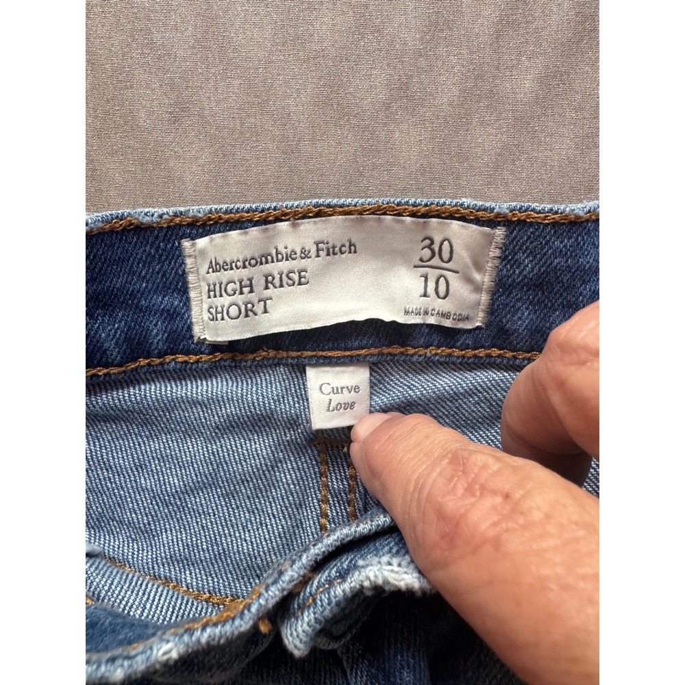 Abercrombie & Fitch Curve Love High Rise‎ Distressed Denim Shorts Blue Sz 10 - Picture 3 of 8
